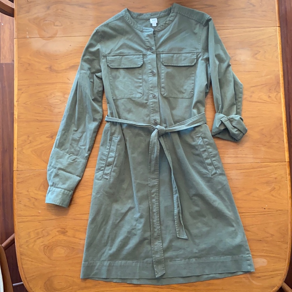 Gap Tencel Tie Waist Utility Dress Olive Med Tall
